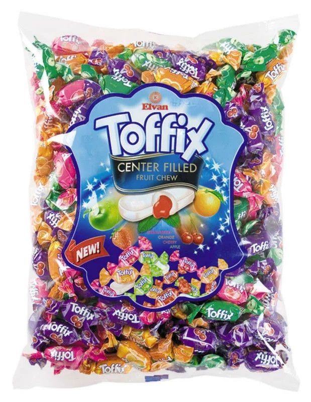 Жувальні цукерки Toffix Mix 1 кг фруктові цукерки Тоффікс асорті Elvan великий пакет