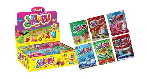 Желейні цукерки Jellopy Mix 6 видів 36 пачок по 15 г мармеладні фігурки тварин Саадет фруктово-ягідний смак великий блок