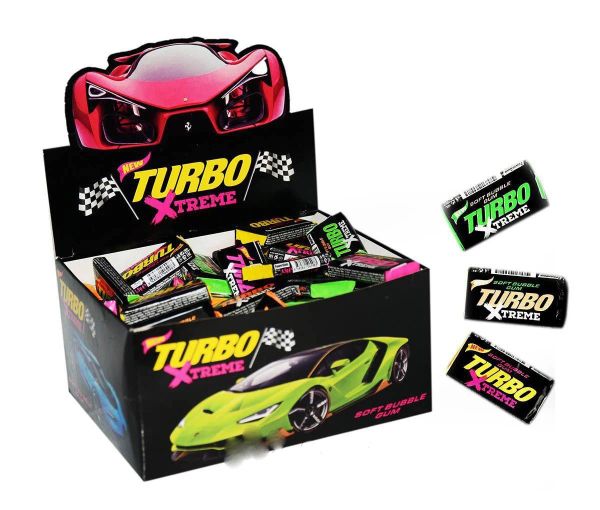 Жувальна гумка Turbo Xtreme 100 шт. оригінальні жуйки Турбо Екстрим з вкладишами авто великий блок