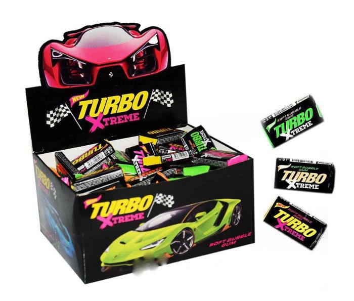 Жувальна гумка Turbo Xtreme 100 шт. оригінальні жуйки Турбо Екстрим з вкладишами авто великий блок