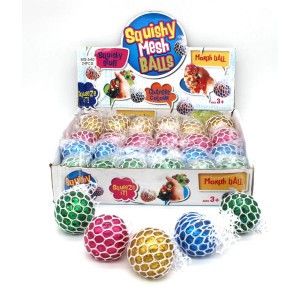 Іграшка антистрес Кульки в сітці з блискітками Squishy Mesh Balls 5.5см — 24 шт. у картонному шоу-боксі