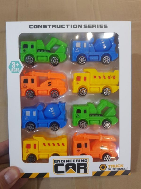 Набір дитячих пластикових машинок "Будтехніка" (Construction Series) 6х3.5см — 8 шт. у подарунковому планшеті-коробці