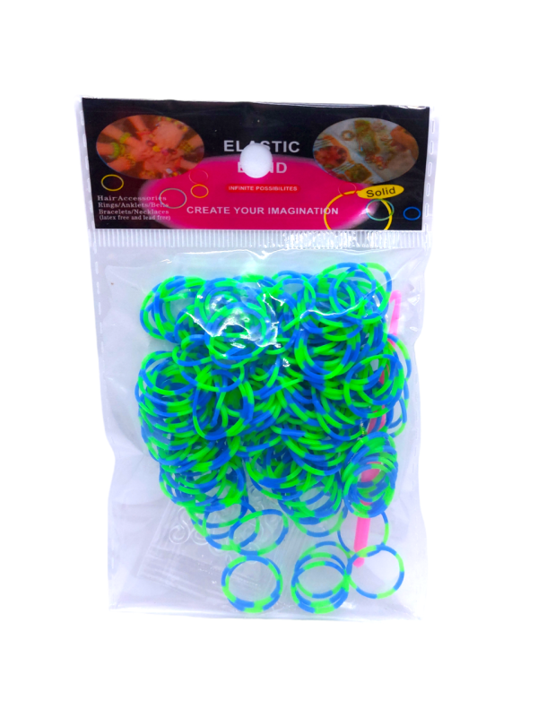 Гумки для плетіння браслетів Loom Bands зелено-сині 200 шт двоколірні резиночки для дитячої творчості та рукоділля в пакетику