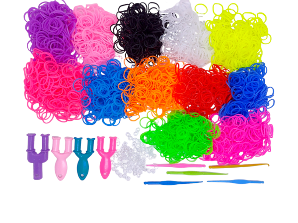 Набір резинок для плетіння браслетів Loom Bands Set 2400 шт великий набір для дитячої творчості 12 кольорів з рогатками, гачками та кліпсами