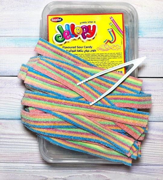 Жувальні цукерки Jellopy Licorice Lico Rico Belt 1.5 кг мармеладні пластинки різнокольорові стрічки в цукрі зі щипчиками 150 шт.