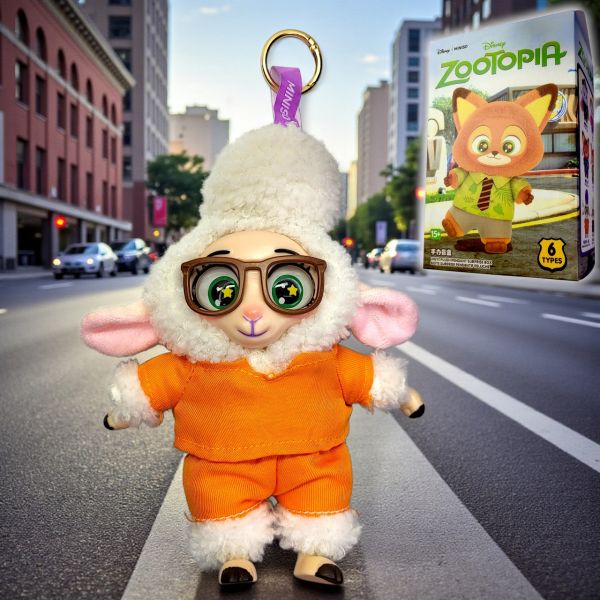 М'яка іграшка-брелок Disney Zootopia Miniso "Міс Беллівезер у помаранчевому костюмі" — плюшева колекційна фігурка в подарунковій коробці, 20 см