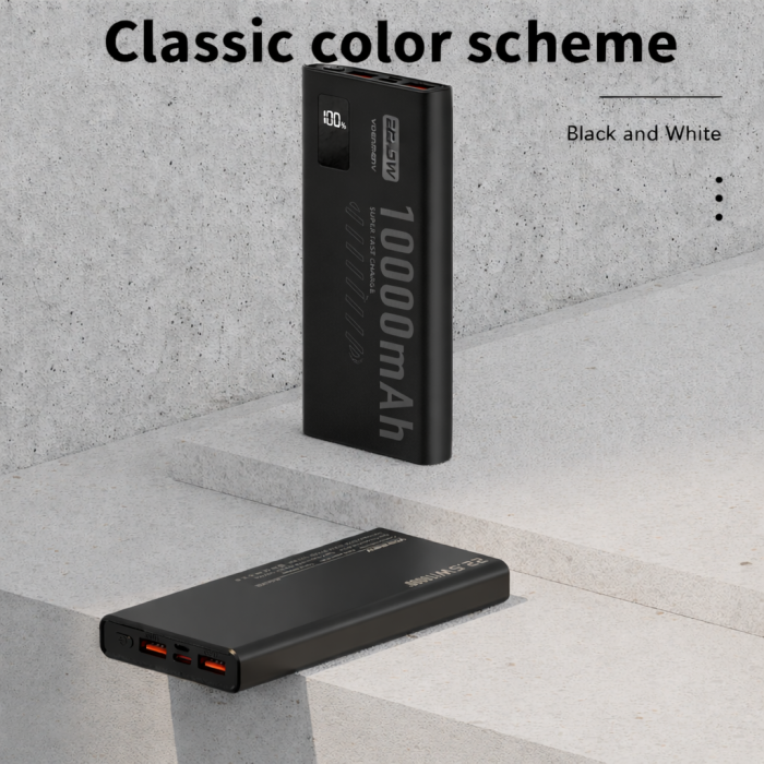 Повербанк VDENMENV DP43 10000mAh 22.5W — зовнішній акумулятор Li-Pol з цифровим дисплеєм та швидкою зарядкою PD / QC 3.0 (2xUSB, Type-C, чорний)