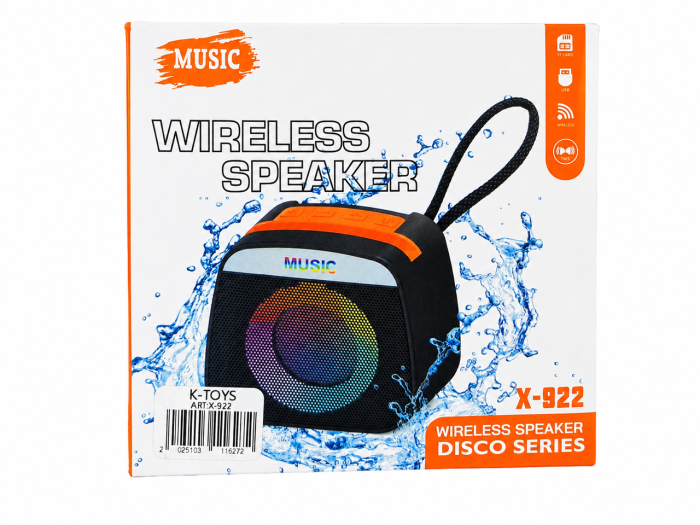 Портативна бездротова Bluetooth колонка X922 з круговою RGB підсвіткою, активним заднім сабвуфером та Type-C (5W, 1200mAh, AUX, USB, MicroSD)